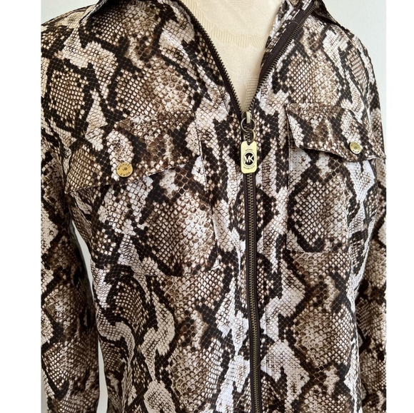 Michael Kors Tops - Micheal Kors Sheer Snake Skin Zip-Up Shirt